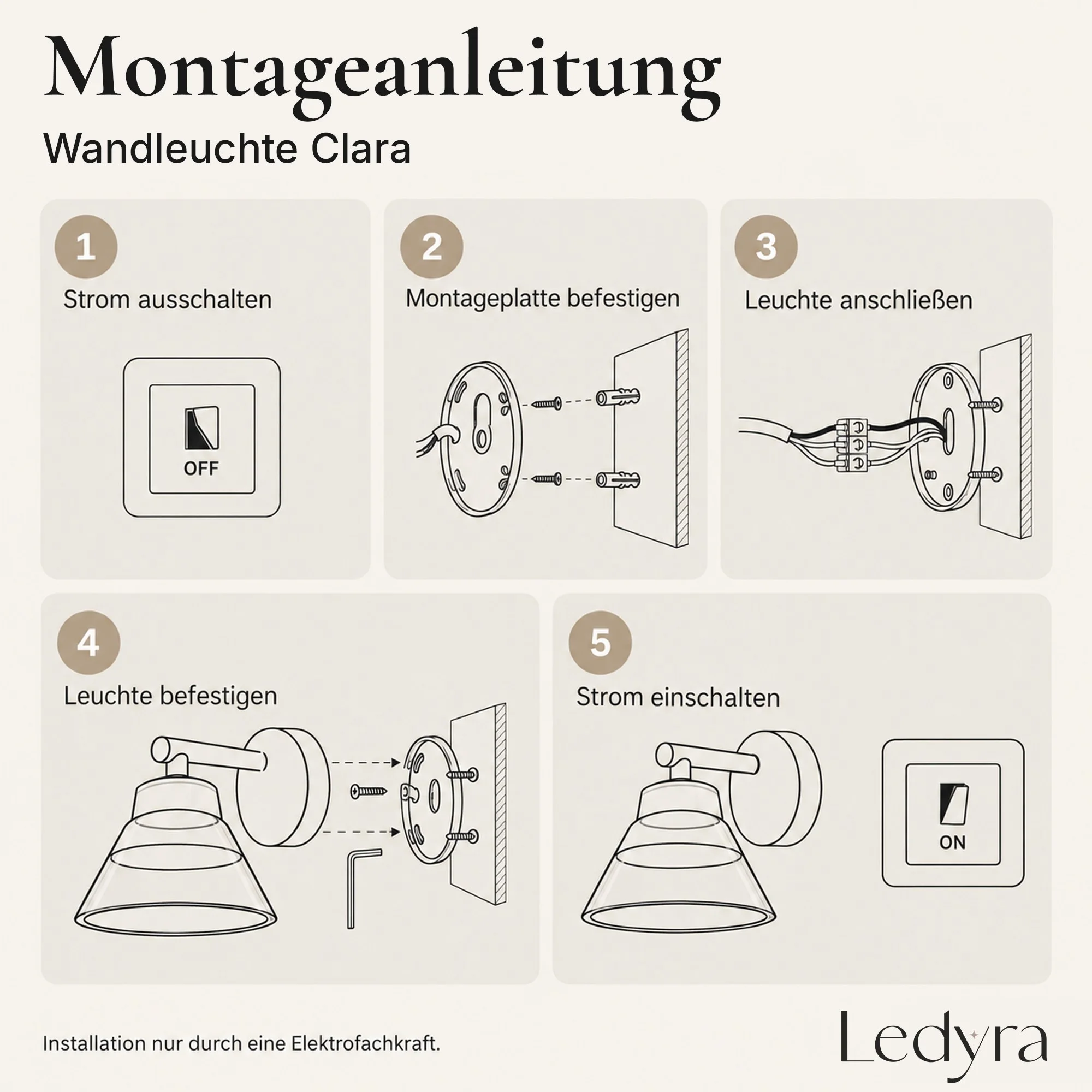 Ledyra Clara – LED-Außenwandleuchte – Anthrazit – 11 W – Warmweiß – Technische Zeichnung