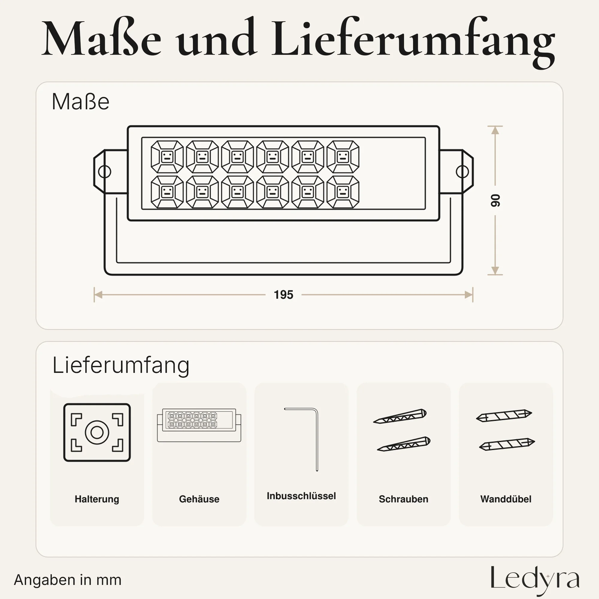 Ledyra Zeno – LED-Außenwandleuchte – Anthrazit – 13 W – Lichtfarbe einstellbar – Technische Zeichnung