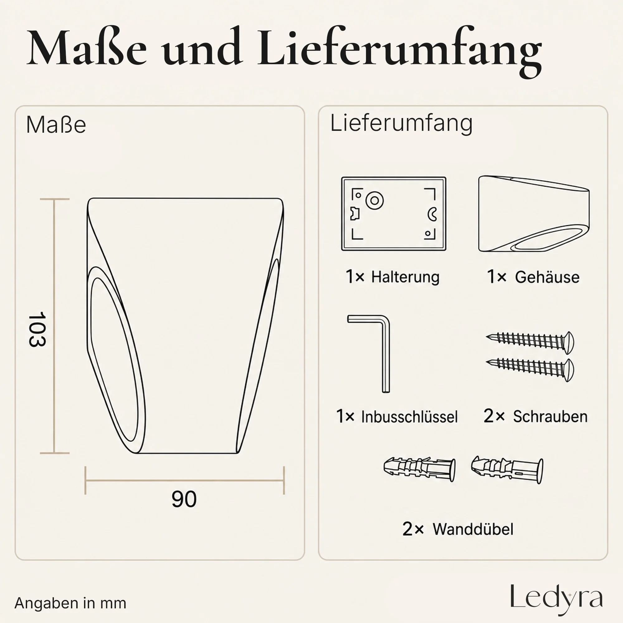 Ledyra Nexa – LED-Außenwandleuchte – Anthrazit – 14 W – Warmweiß – Technische Zeichnung