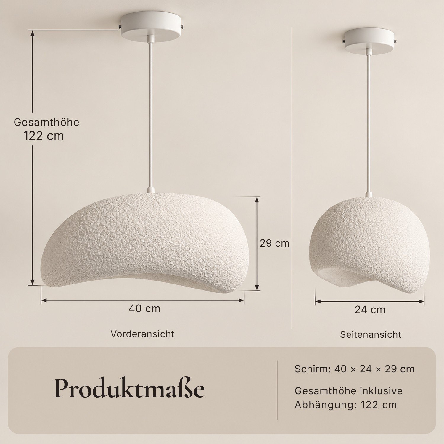 Maße von STRATUS: Schirm 40 × 24 × 29 cm, Gesamthöhe 122 cm