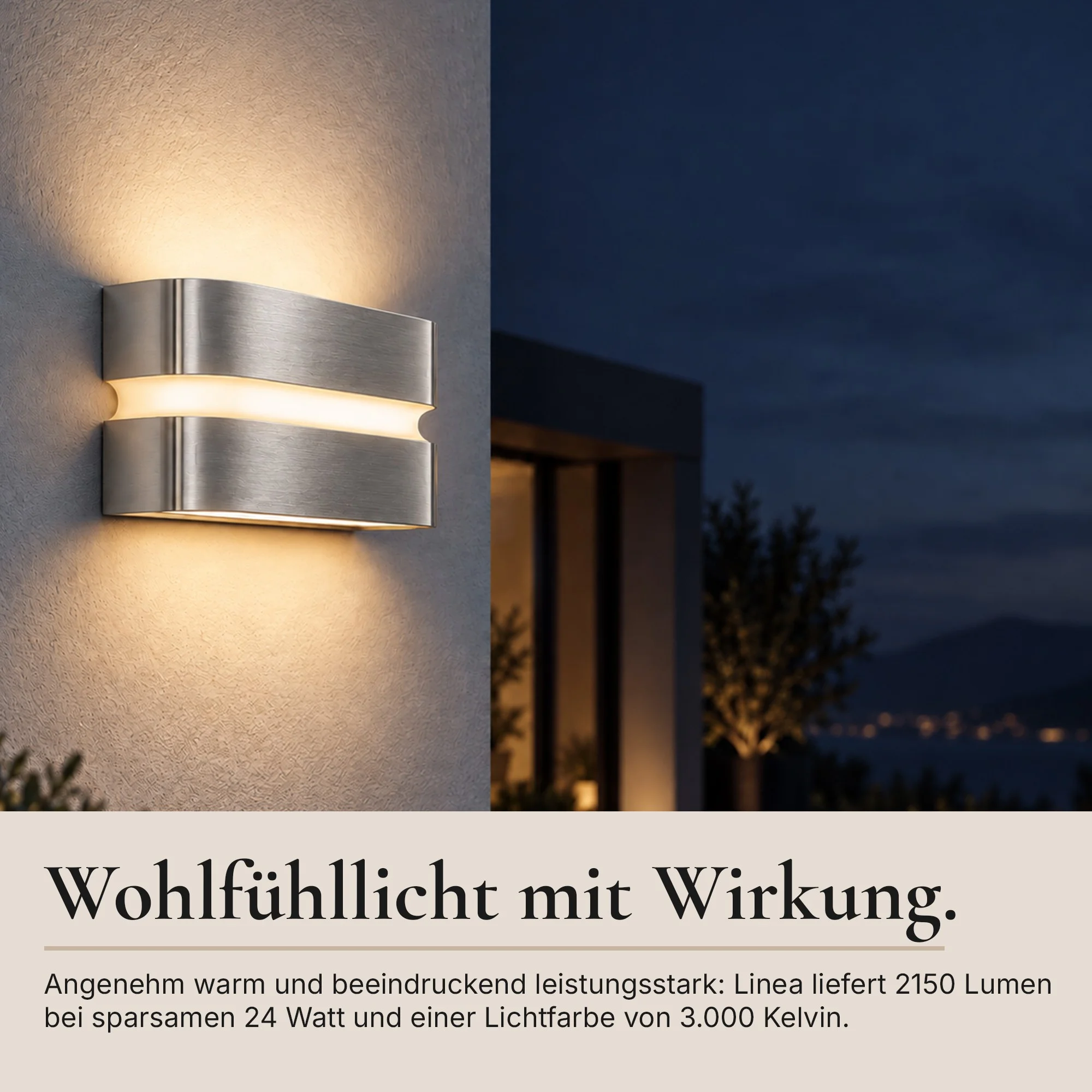 Ledyra Linea – LED-Außenwandleuchte – Silber – 24 W – Warmweiß – Eigenschaften im Überblick
