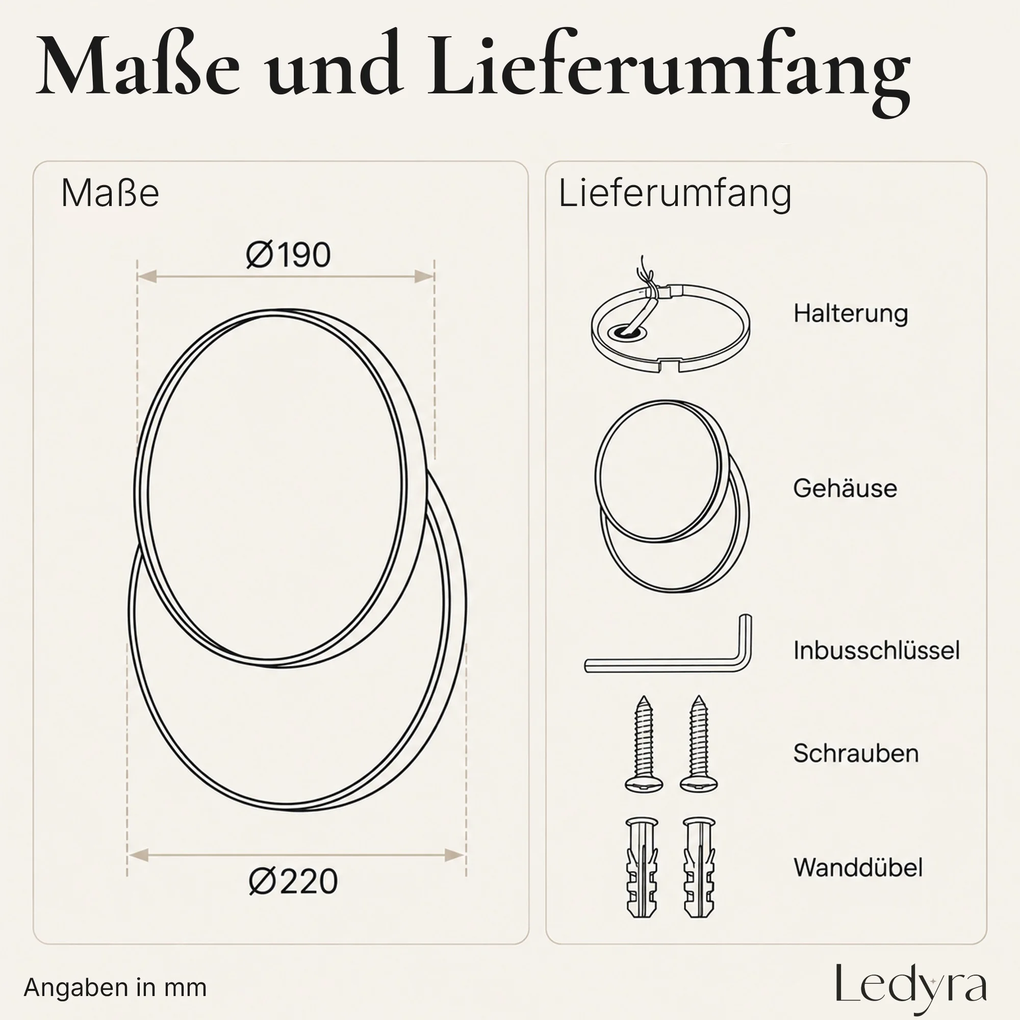 Ledyra Halo – LED-Außenwandleuchte – Anthrazit – 33 W – Warmweiß – Technische Zeichnung