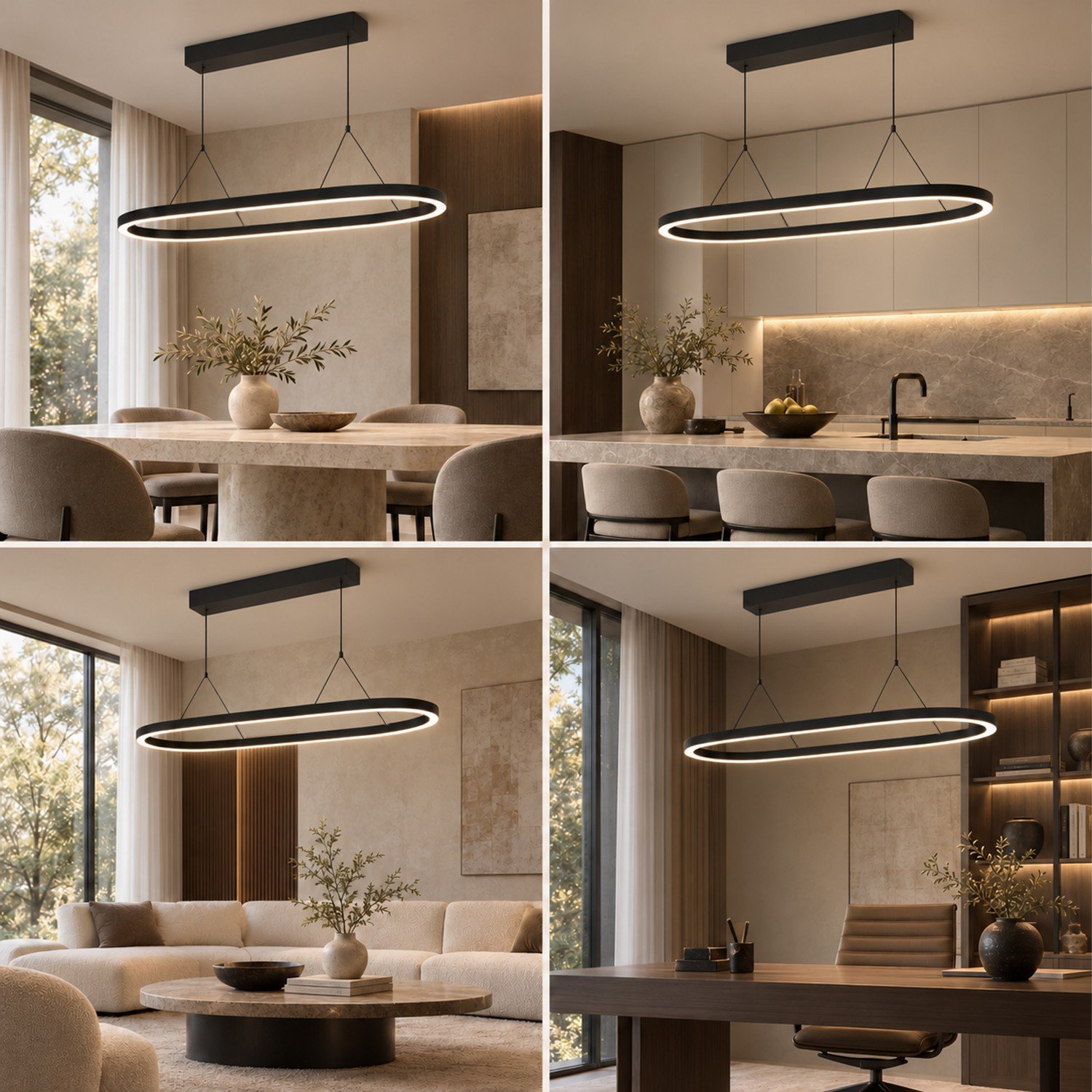 Ledyra Ovalis – LED-Pendelleuchte oval – Schwarz matt – 100 cm – dimmbar, Lichtfarbe einstellbar – Eigenschaften im Überblick