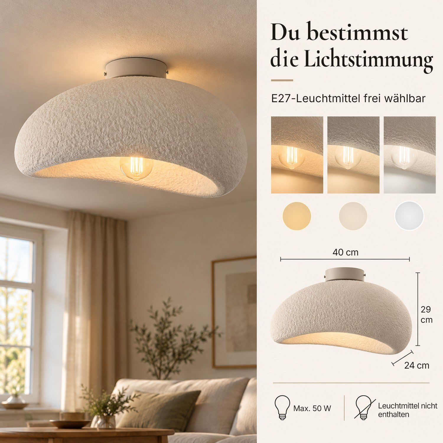 CUMULUS mit E27-Leuchtmittel in verschiedenen Lichtfarben