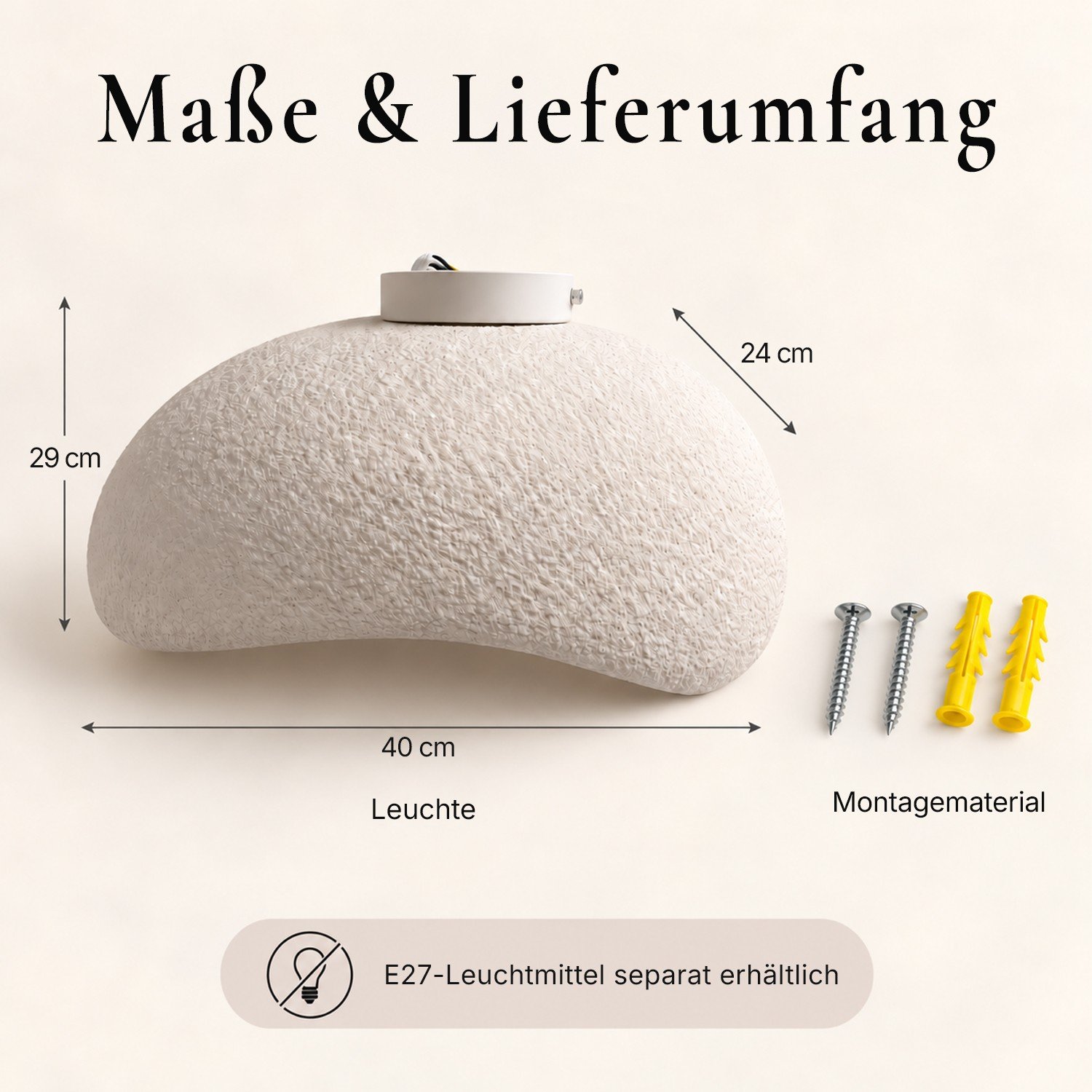 Maße und Lieferumfang von CUMULUS: 40 × 24 × 29 cm