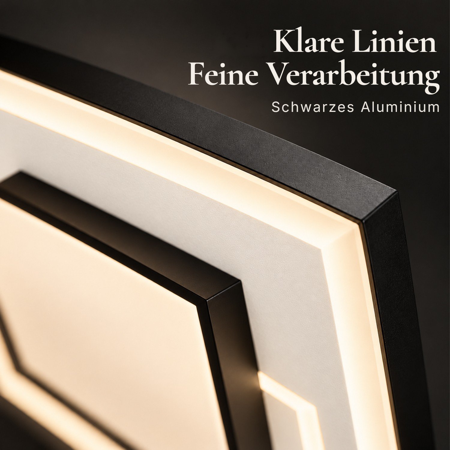 Nahaufnahme einer Ecke von QUADRA mit Rahmen aus schwarzem Aluminium