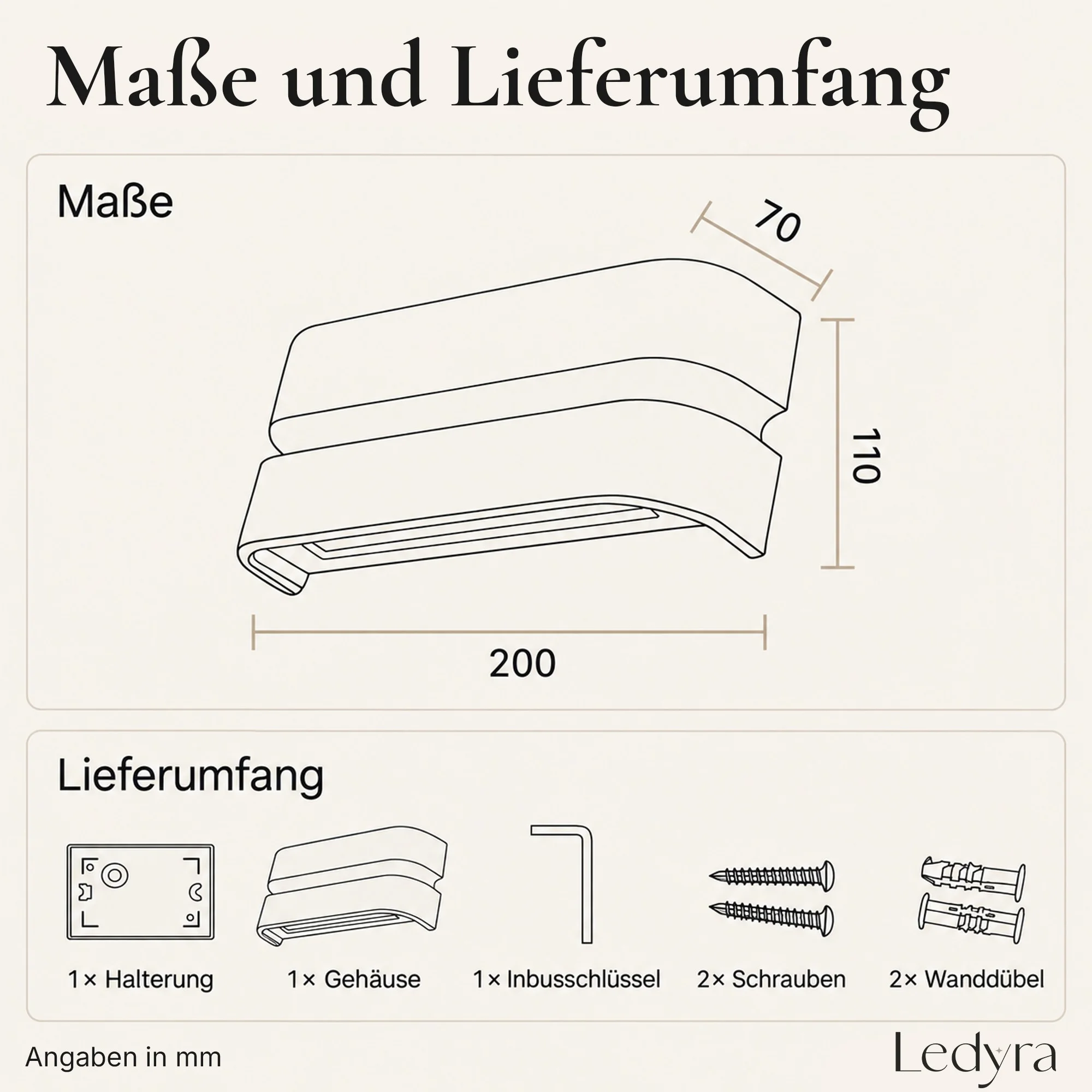 Ledyra Linea – LED-Außenwandleuchte – Silber – 24 W – Warmweiß – Technische Zeichnung
