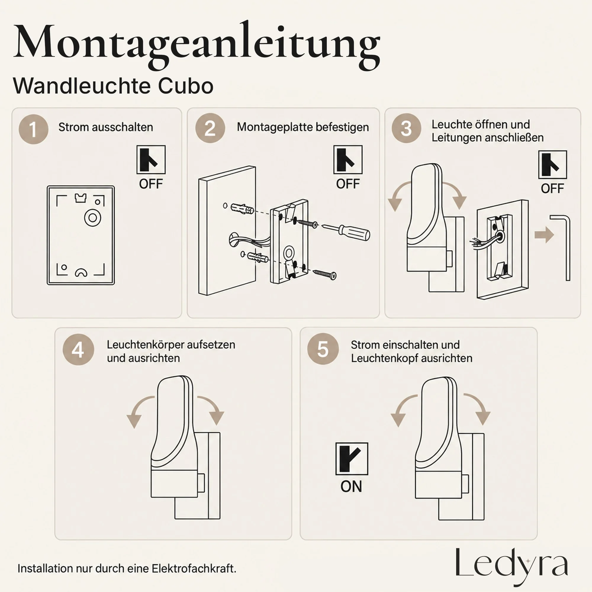 Ledyra Cubo – LED-Außenwandleuchte – Anthrazit – 10 W – Warmweiß – Technische Zeichnung