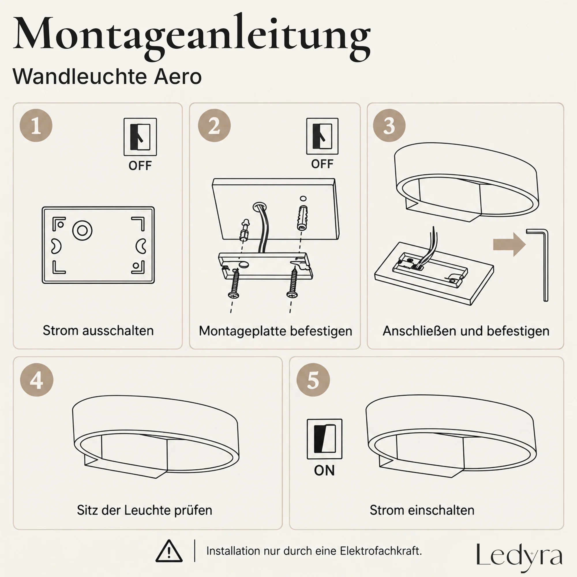 Ledyra Aero – LED-Außenwandleuchte – Anthrazit – 6 W – Warmweiß – Technische Zeichnung