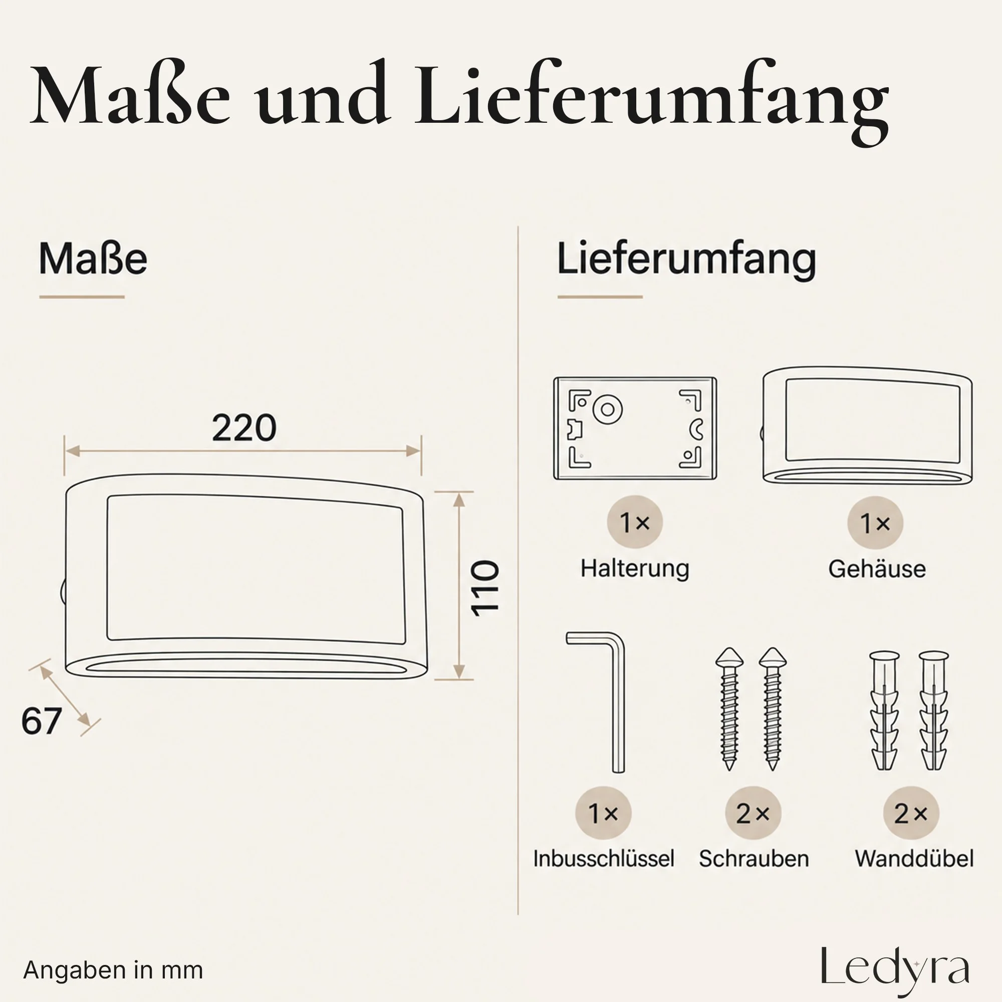Ledyra Liora – LED-Außenwandleuchte – Anthrazit – 18 W – Warmweiß – Technische Zeichnung