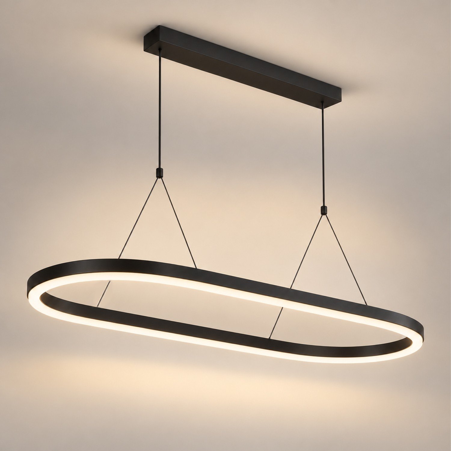 Ledyra Ovalis – LED-Pendelleuchte oval – Schwarz matt – 100 cm – dimmbar, Lichtfarbe einstellbar – Produktansicht