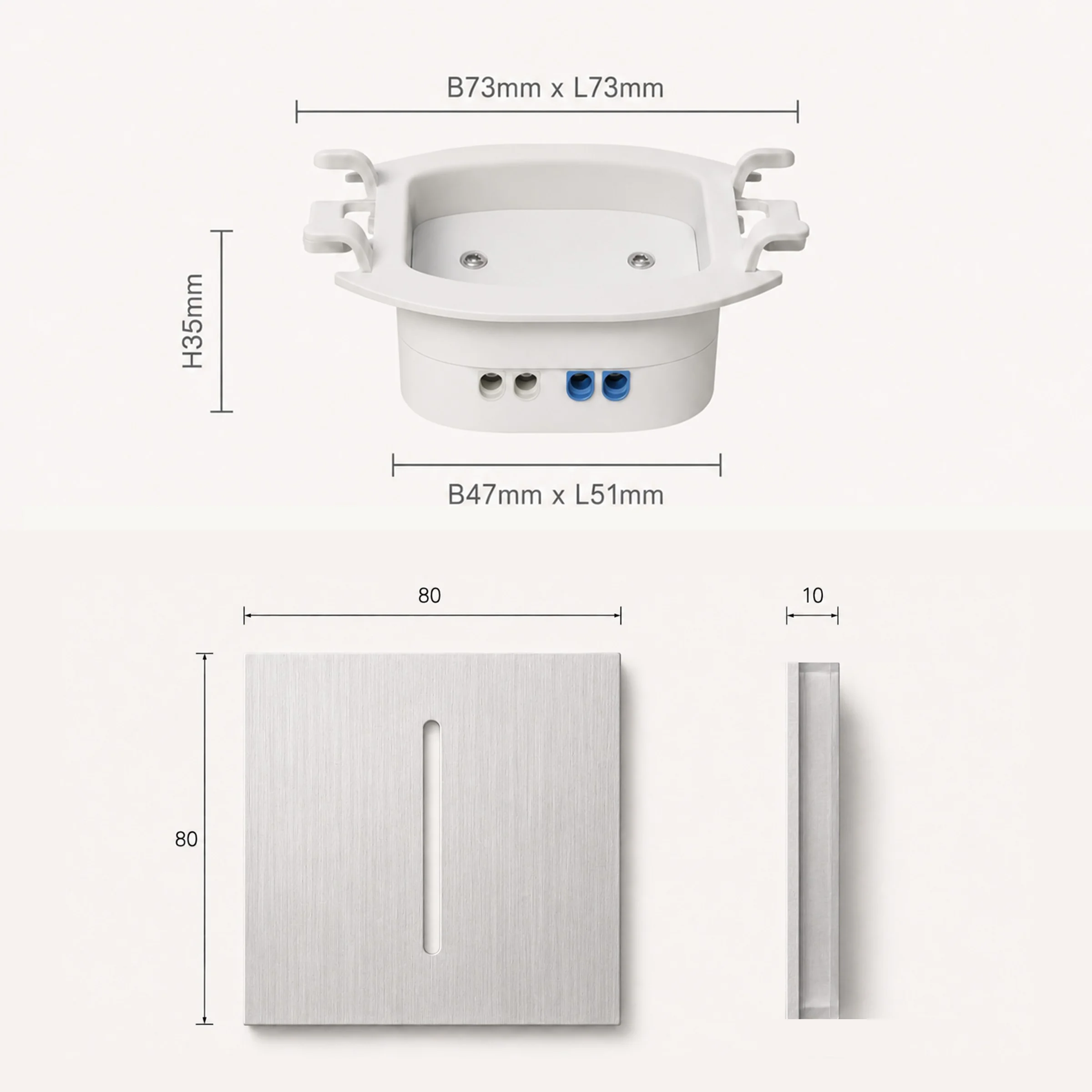 Ledyra Polaris – LED-Treppenleuchte – Alu-Bicolor – IP20 – Technische Zeichnung
