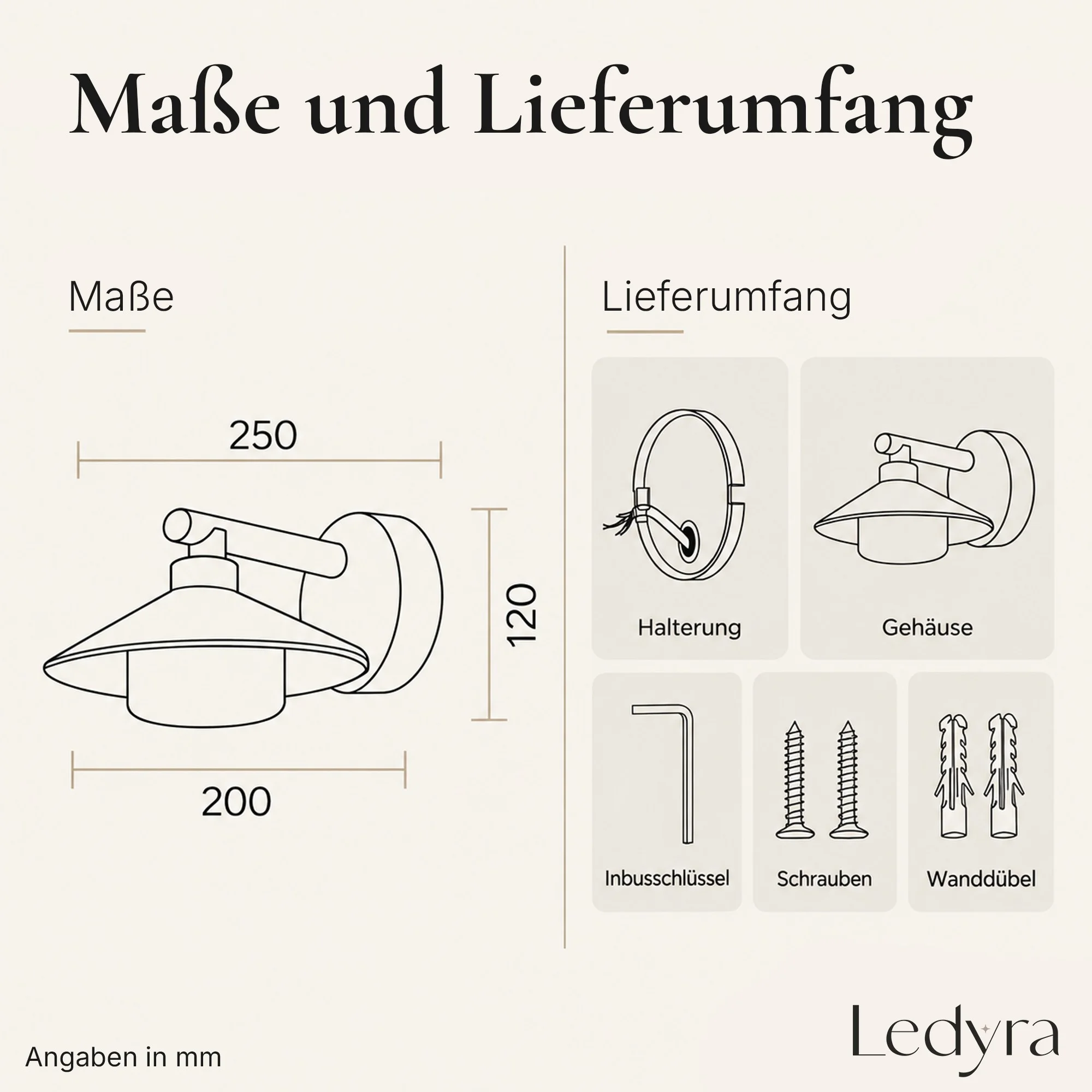 Ledyra Aris – LED-Außenwandleuchte – Anthrazit – 18 W – Warmweiß – Technische Zeichnung