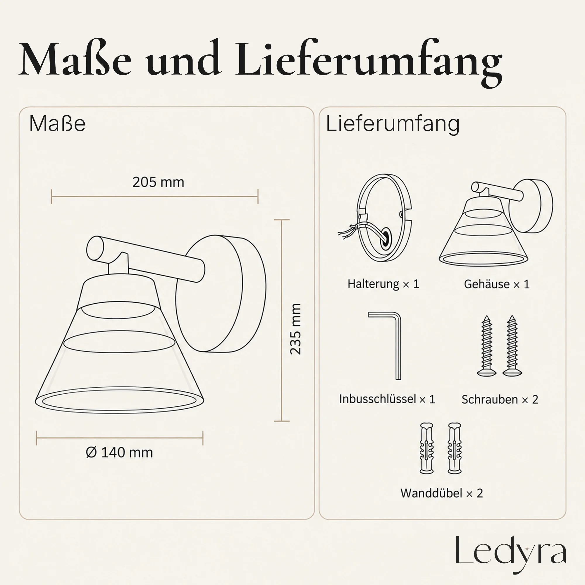 Ledyra Clara – LED-Außenwandleuchte – Anthrazit – 11 W – Warmweiß – Technische Zeichnung