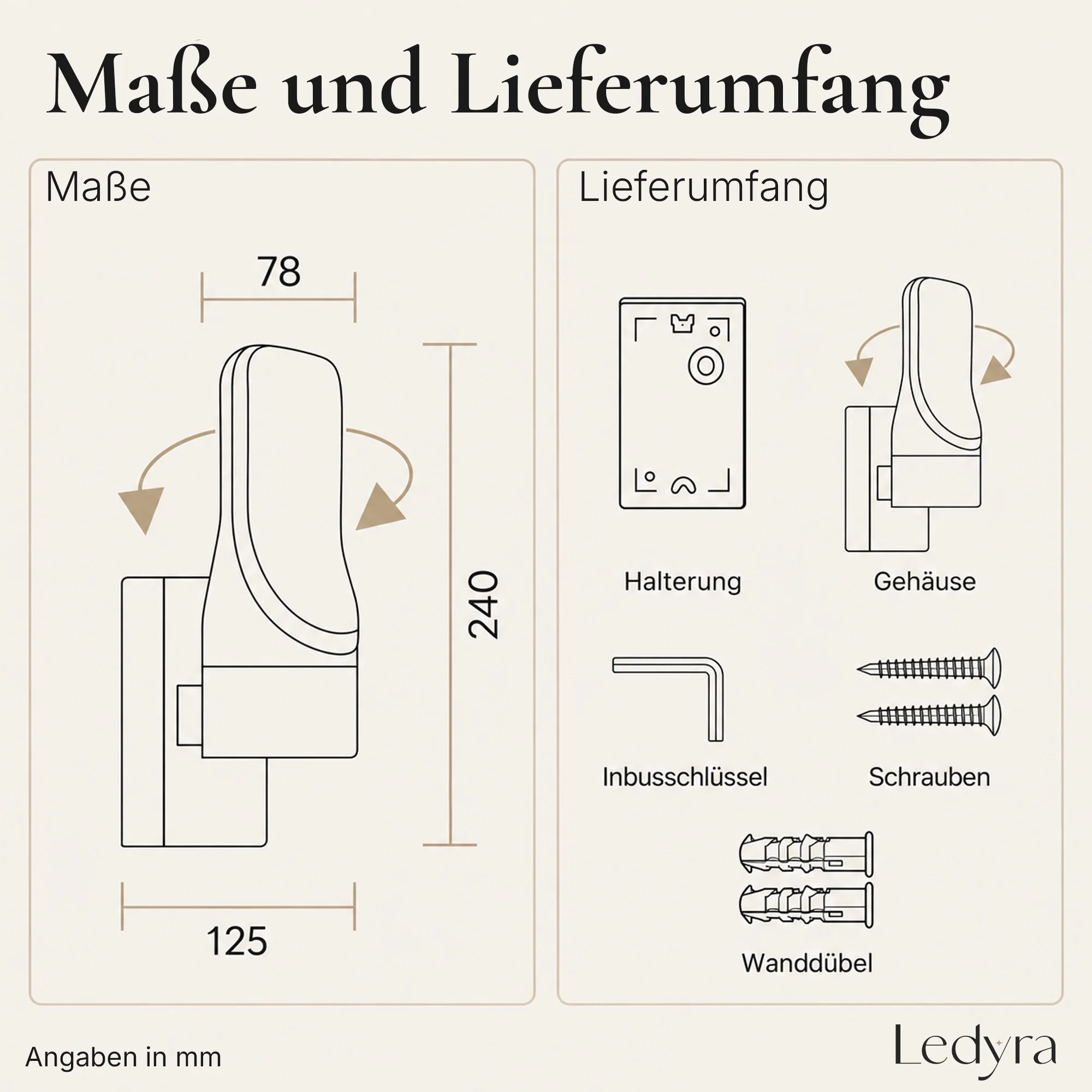 Ledyra Cubo – LED-Außenwandleuchte – Anthrazit – 10 W – Warmweiß – Technische Zeichnung