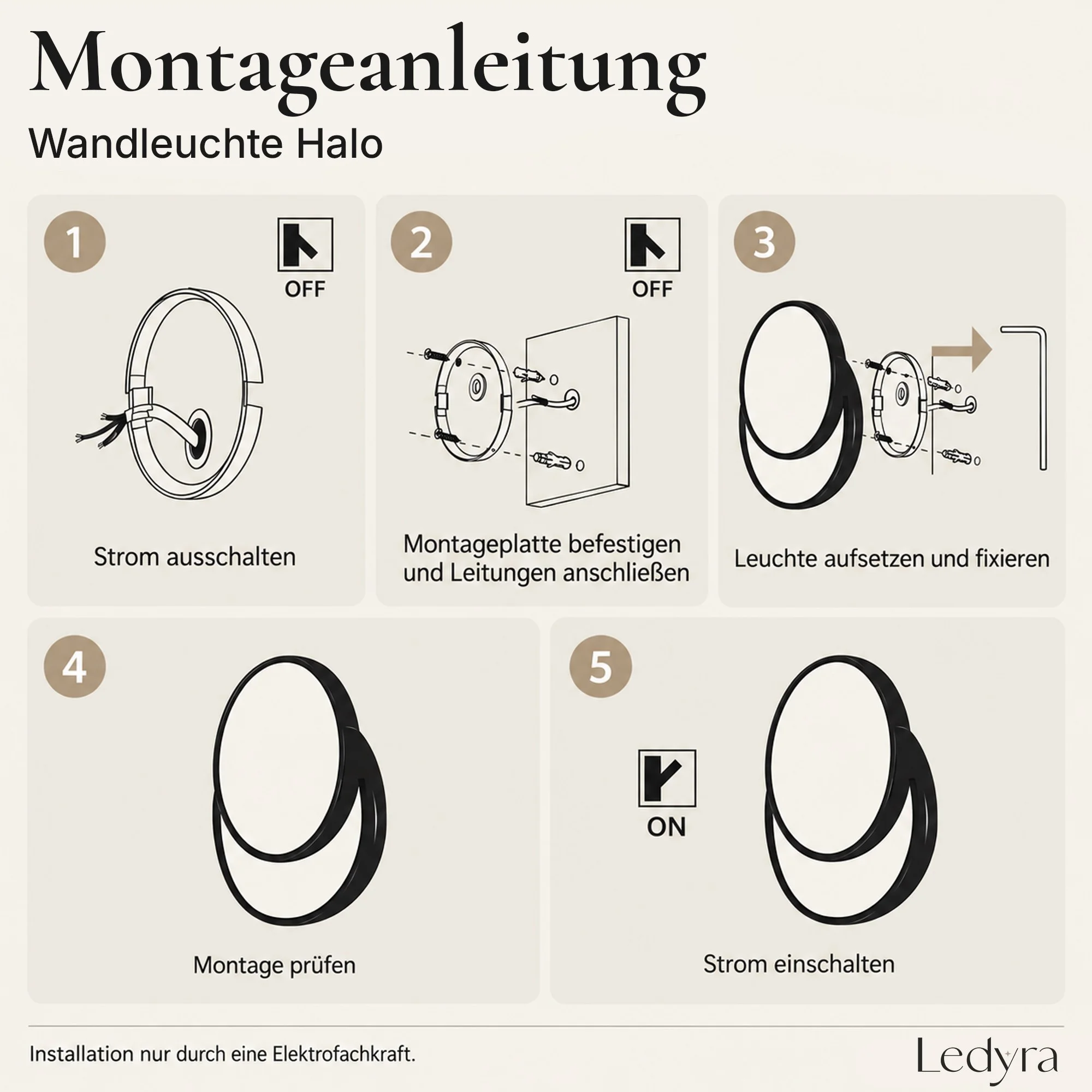 Ledyra Halo – LED-Außenwandleuchte – Anthrazit – 33 W – Warmweiß – Technische Zeichnung