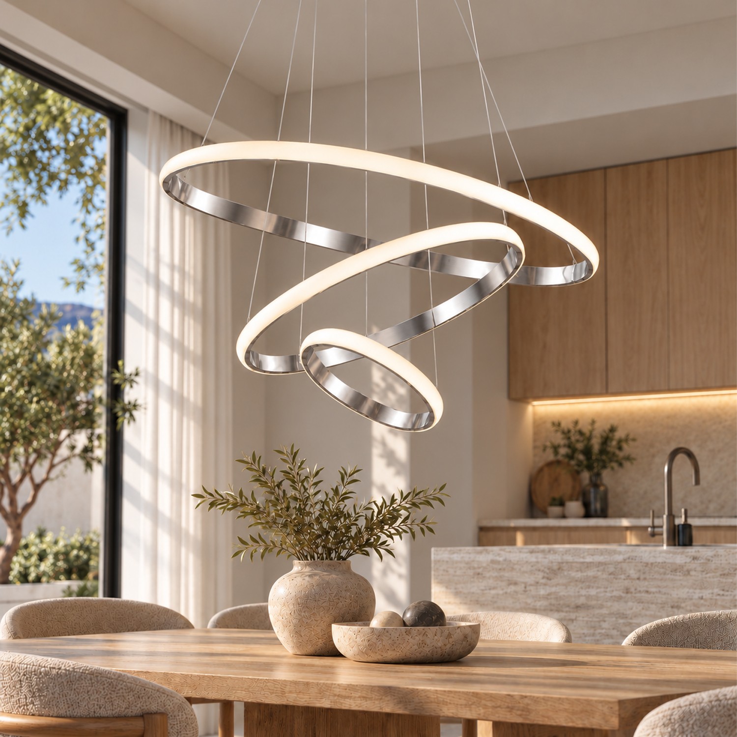 LED-Pendelleuchte 3 Ringe, Edelstahl, Ø 60/40/30 cm, dimmbar, 4000 K, IP20, 54 W – Ledyra Trivana