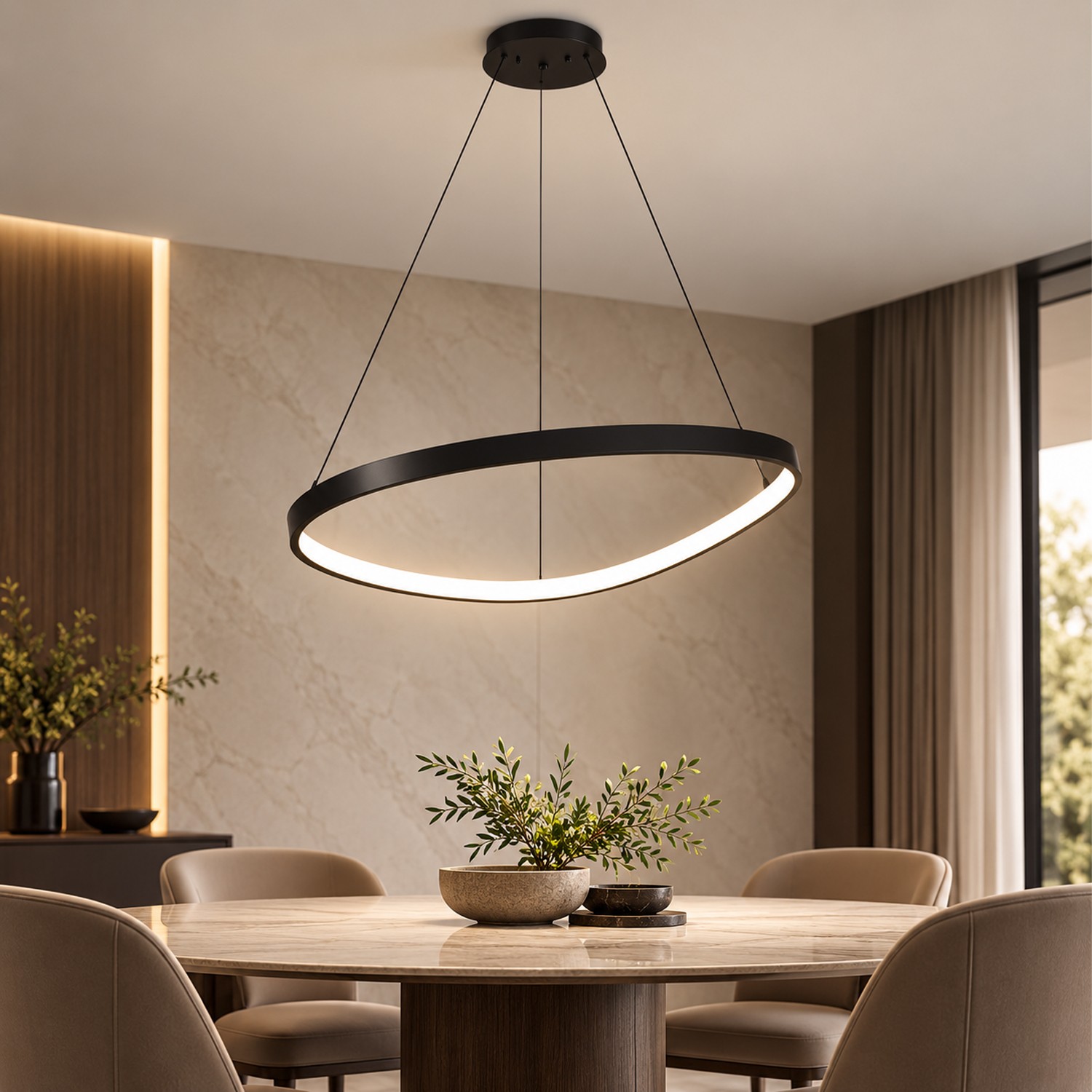 LED-Pendelleuchte Ring, Schwarz matt, Ø 80 cm, dimmbar, Lichtfarbe einstellbar, IP20, 31 W – Ledyra Onoria