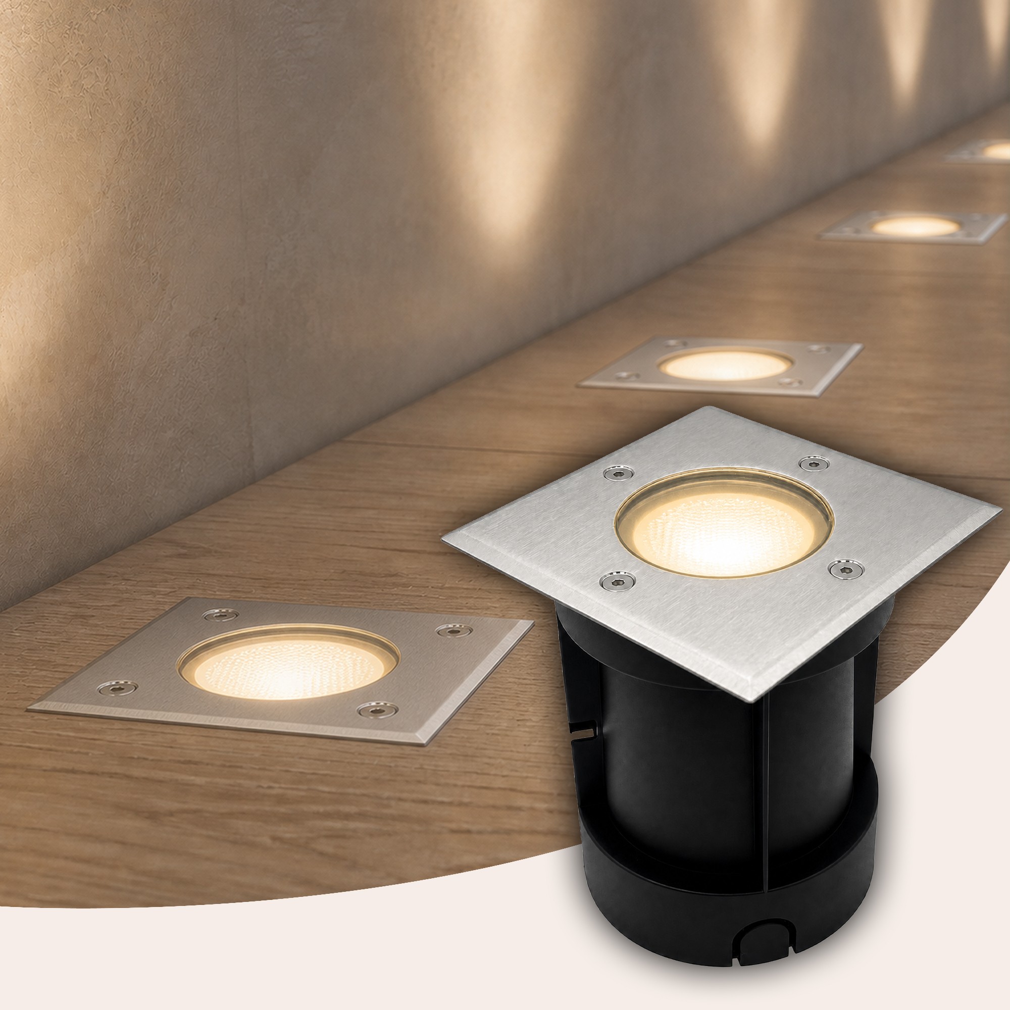 Bodeneinbaustrahler außen, eckig, schwenkbar, Edelstahl, Lichtfarbe einstellbar, IP67, 230 V, 4,8 W, GU10 – Ledyra Tetra