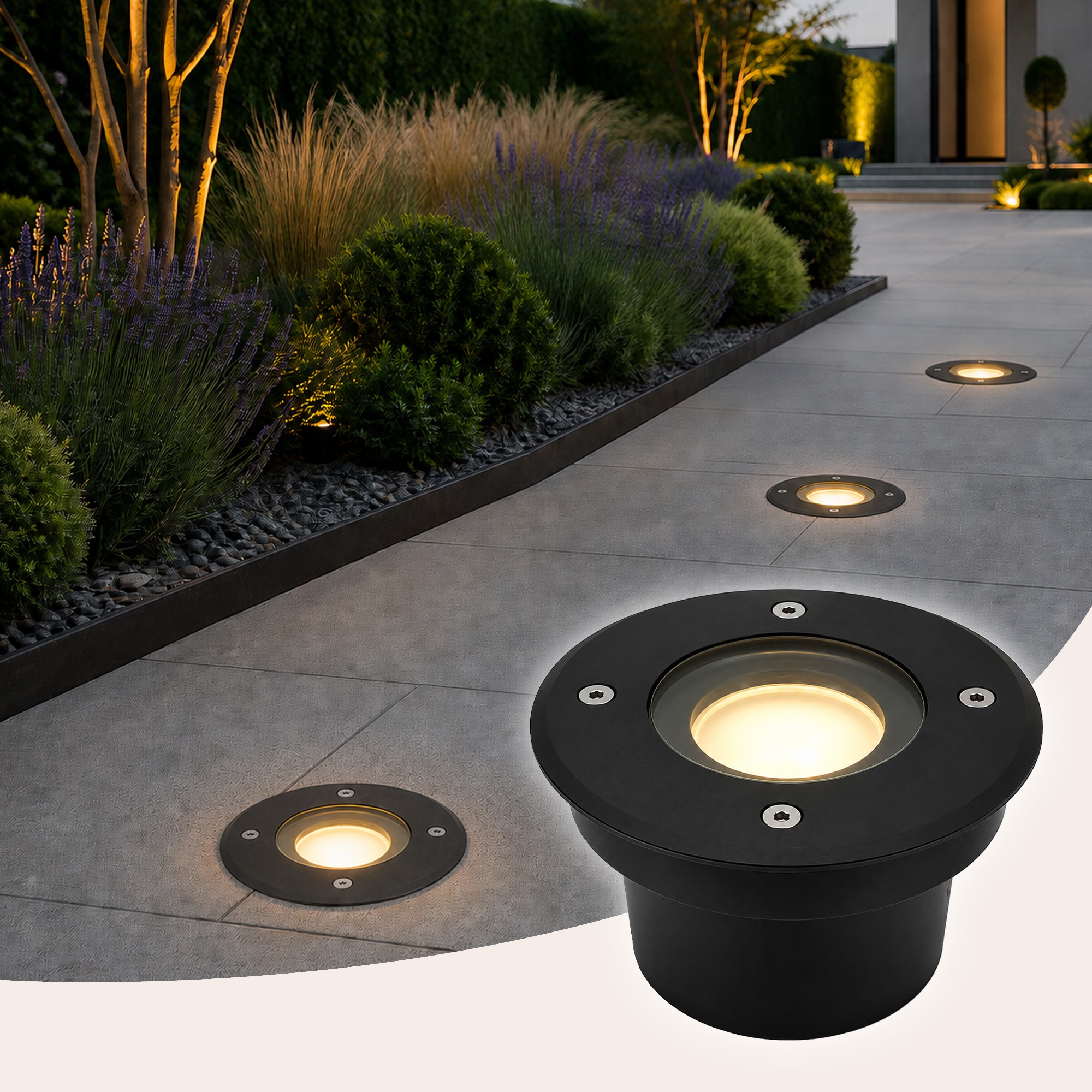 LED-Bodeneinbaustrahler außen, flach, rund, befahrbar bis 2 t, Schwarz, Lichtfarbe einstellbar, IP67, 230 V, 4,8 W – Ledyra Atlas Flach