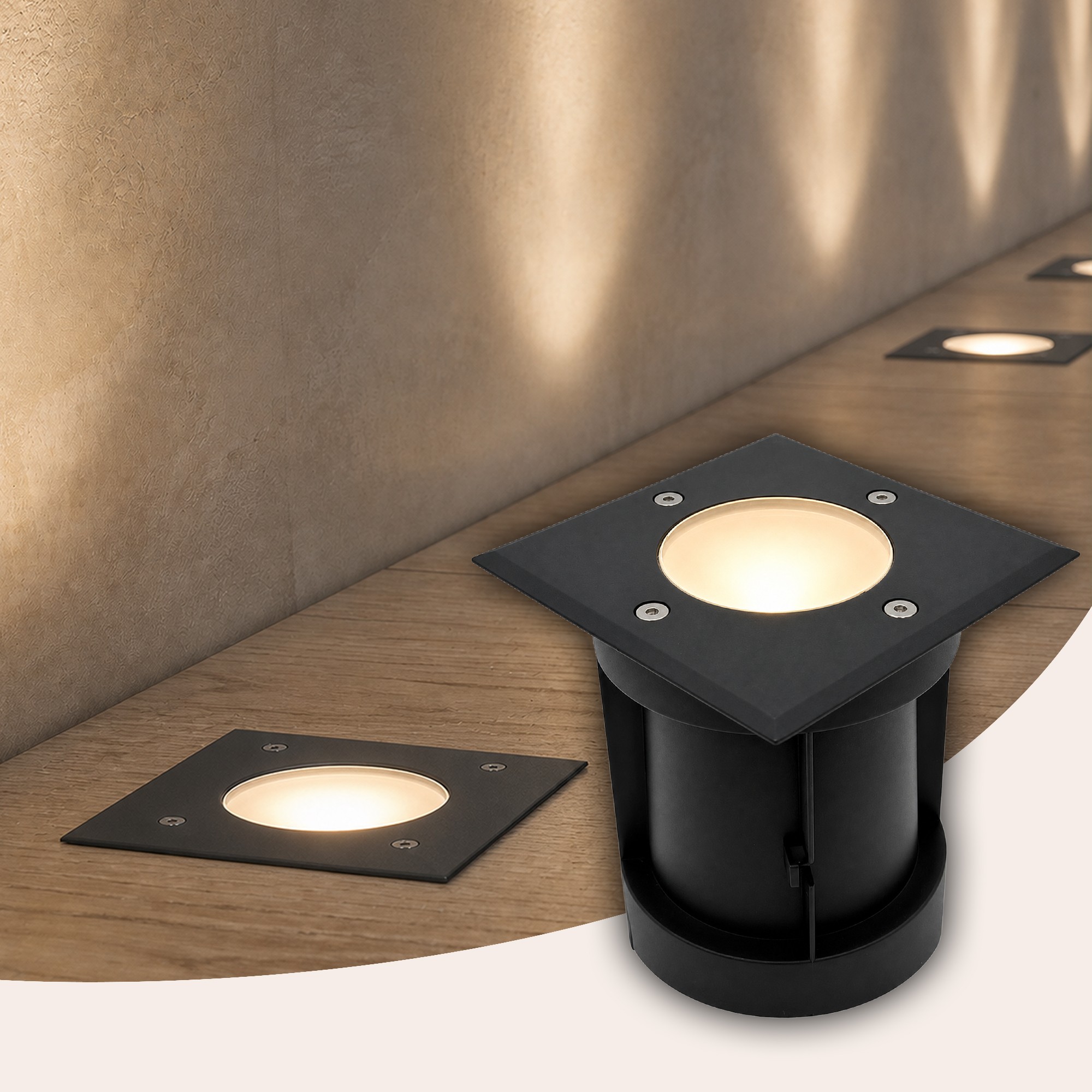 Bodeneinbaustrahler außen, eckig, schwenkbar, Schwarz, Lichtfarbe einstellbar, IP67, 230 V, 4,8 W, GU10 – Ledyra Tetra