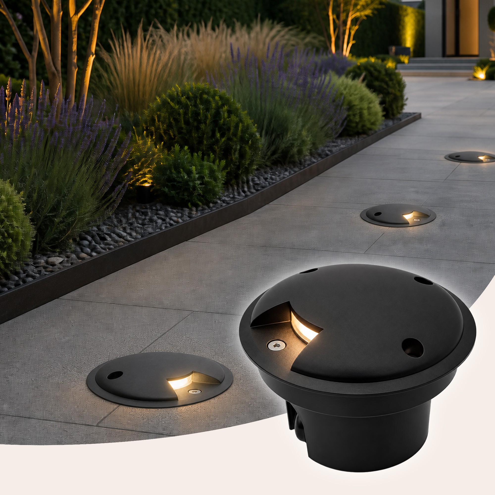 LED-Bodeneinbaustrahler außen, flach, rund, Schwarz, Lichtfarbe einstellbar, IP67, 230 V, 4,8 W – Ledyra Gaia One